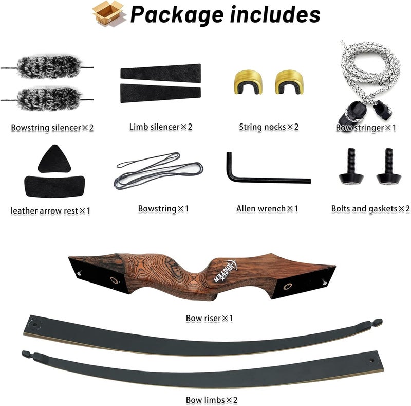oubert 60 Inch Black Hunter Longbow 20-60 Lbs Archery Bow with Stringer Tool Right Hand Hunting Bows for Adults Outdoor Shooting Target Practice - Image 3